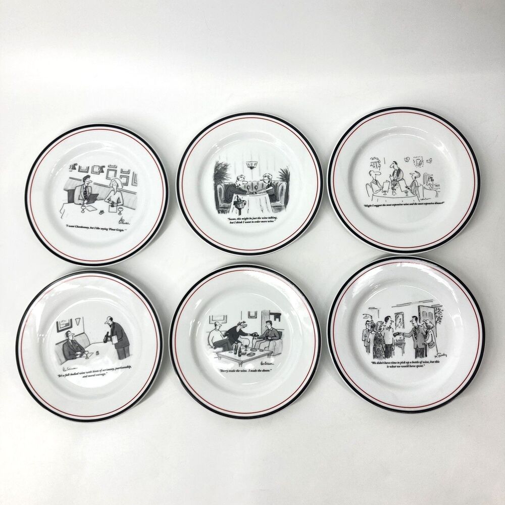 6 Set Restoration Hardware The New Yorker Cartoon Cheese Dessert Plates 8"